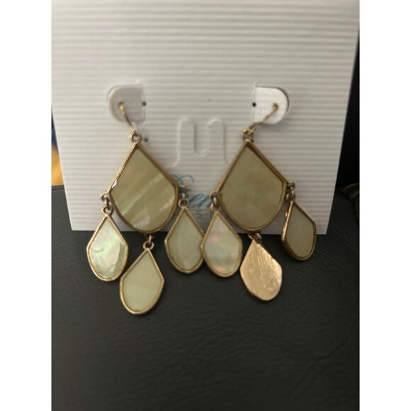 Gold Tone Teardrop Dangle Earrings With Mother Of Pearl Inlay Premier Designs - Picture 3 of 6